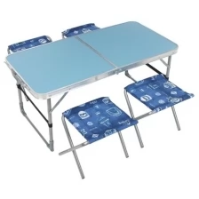 Комплект: стол складной +4 складных стула "Ника", арт. ССТ-К2, цвет - зеленый/принт c дубовыми листьями